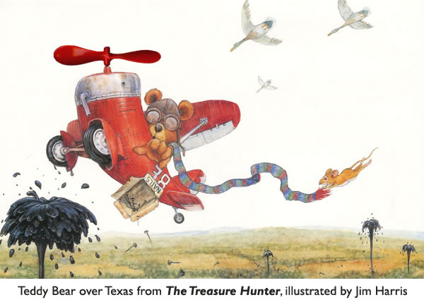 ‘Teddy Bear over Texas’  Children’s book illustration by Jim Harris.  